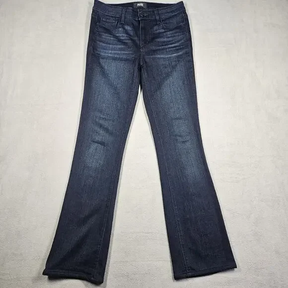 Paige Jeans Womens 27 Manhattan Bootcut Dark Wash Stretch Kolbie Whiskering - Picture 1 of 14